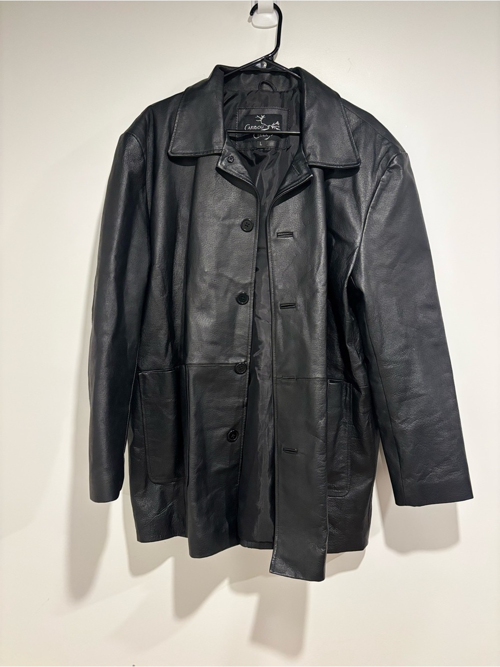 100% Leather Caribou Creek Men’s Black Classic Car Coat Large
